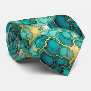 Formal Faux Silk Marble Teal + Gold Gentleman's Neck Tie