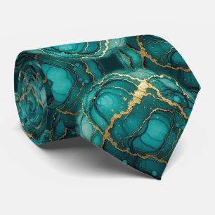 Formal Faux Silk Marble Teal + Gold Gentleman's Neck Tie