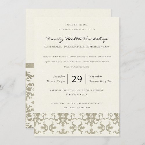 FORMAL FAUX SILVER DAMASK CLASSIC WORKSHOP EVENT INVITATION