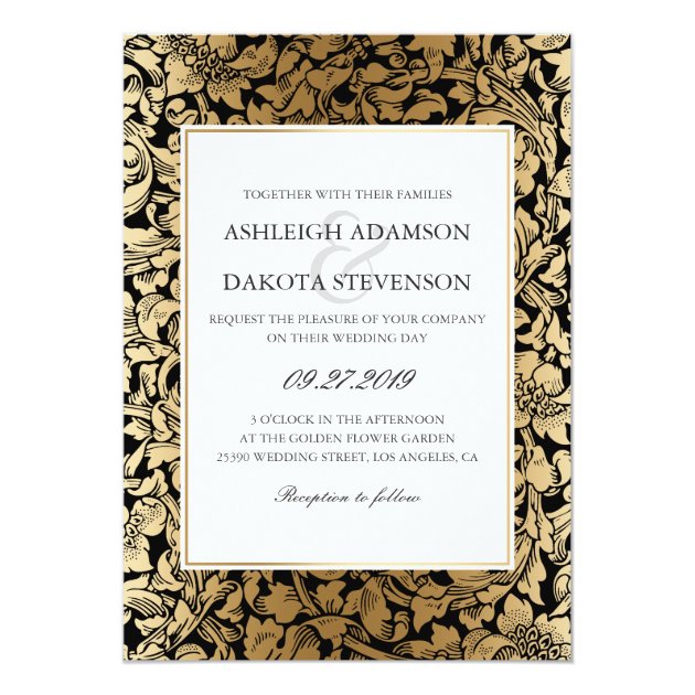 Formal Floral Black And Gold Wedding Invitation
