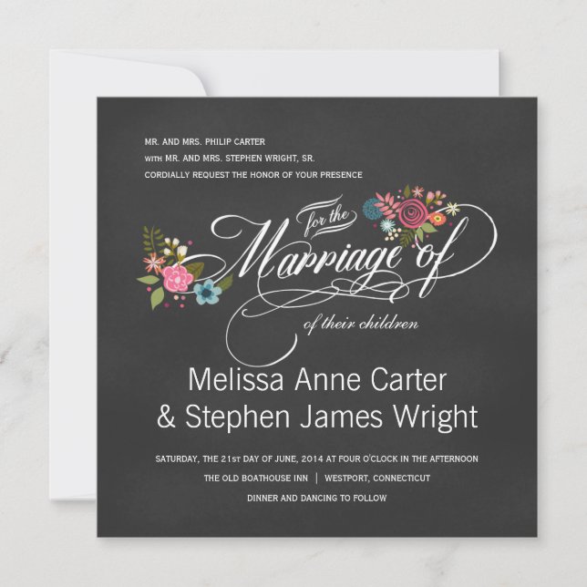 Formal Floral Chalkboard Wedding Invitations (Front)