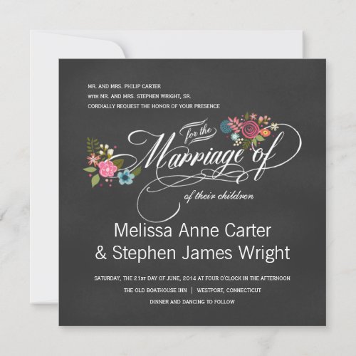 Formal Floral Chalkboard Wedding Invitations