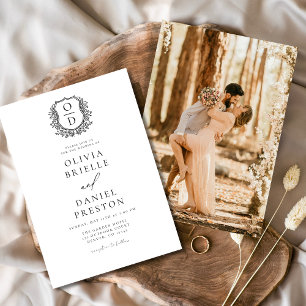 Formal Floral Crest Monogram Photo Wedding Invitation