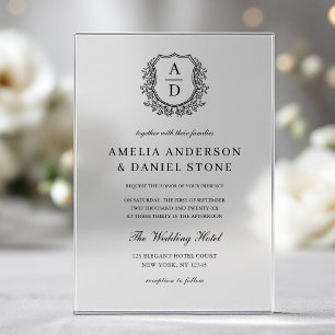 Formal Floral Crest Monogram Wedding Elegant Acrylic Invitations