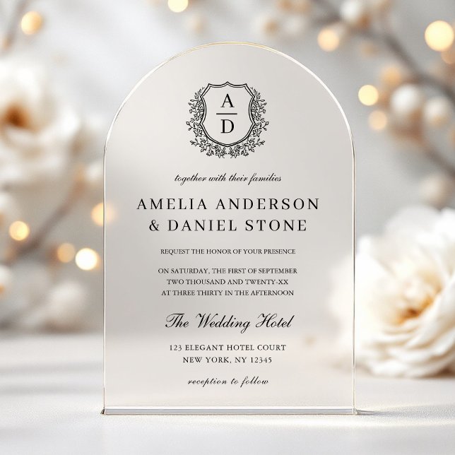 Formal Floral Crest Monogram Wedding Elegant Acrylic Invitations (Creator Uploaded)