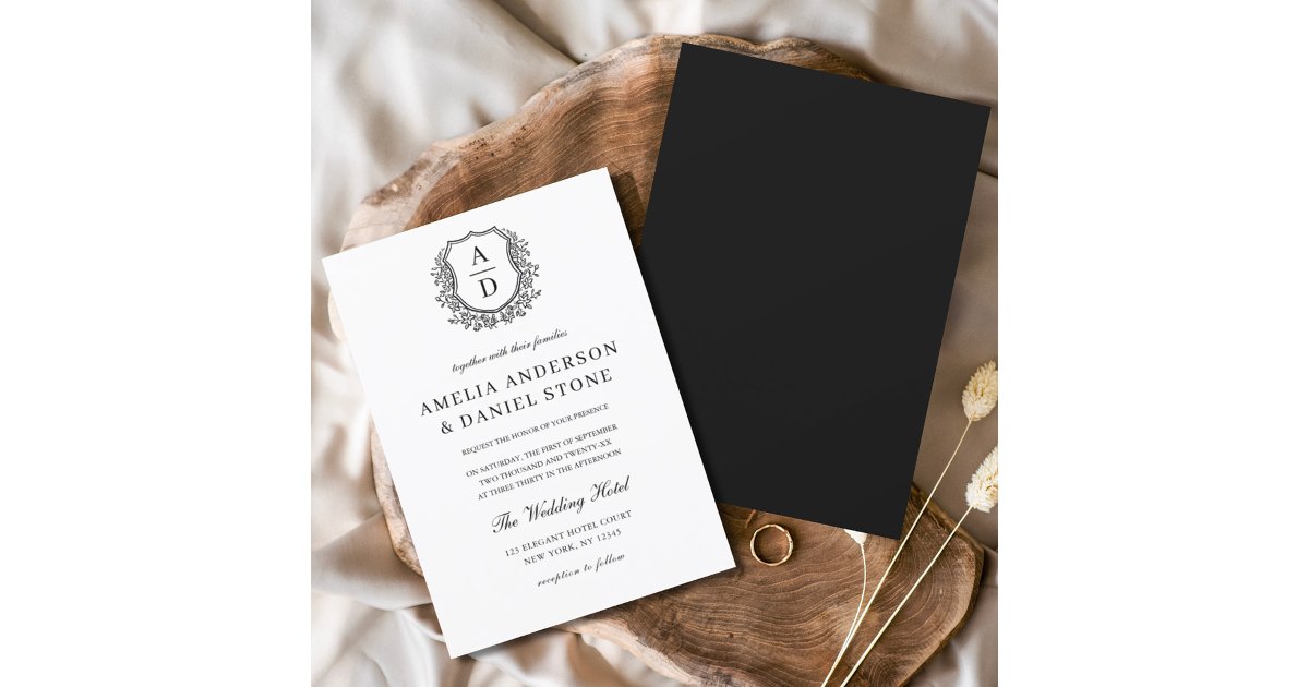 Formal Floral Crest Monogram Wedding Elegant Invitation | Zazzle
