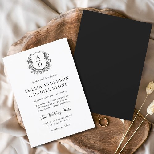 Formal Floral Crest Monogram Wedding Elegant Invitation