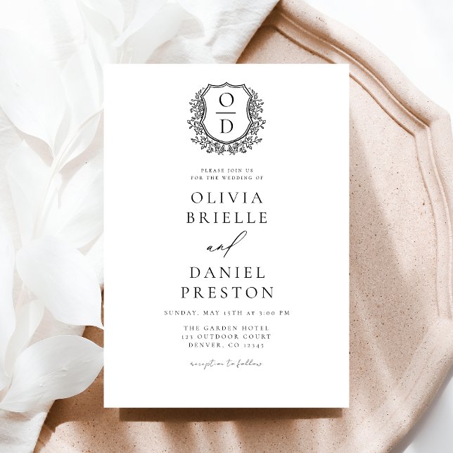 Formal Floral Crest Monogram Wedding Elegant Invitation (Creator Uploaded)