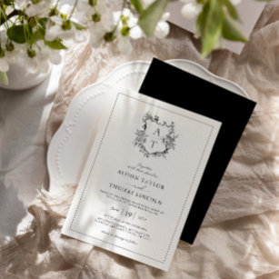 Elegant Monogram Crest Wedding Invitation - Elmwood - Elmwood Paperie