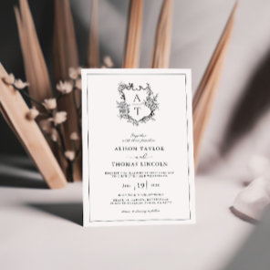Formal Floral Crest Monogram Wedding Invitation
