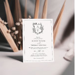 Formal Floral Crest Monogram Wedding Invitation<br><div class="desc">Formal & elegant crest monogram black wedding invitation.</div>