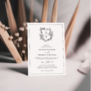 Formal Floral Crest Monogram Wedding Invitation