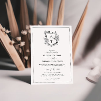 Formal Floral Crest Monogram Wedding Invitation by DesignsByElina at Zazzle