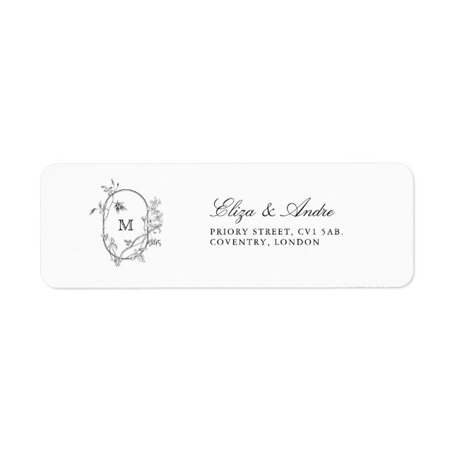 Formal Floral Crest Monogram Wedding  Label (Front)