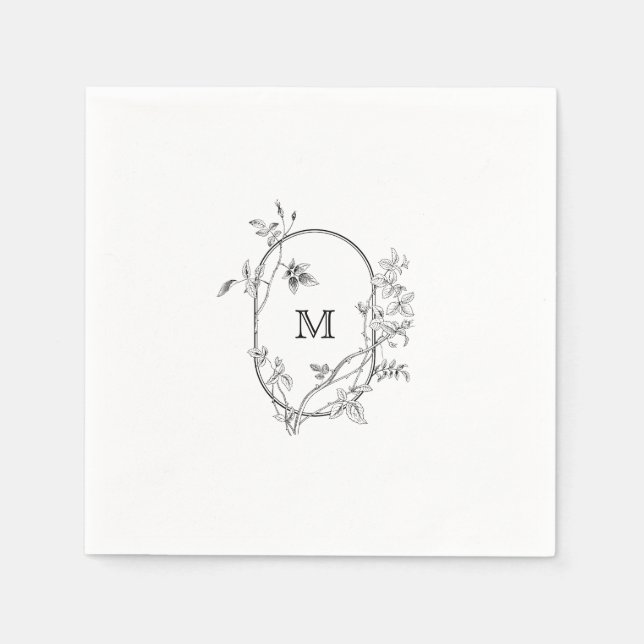 Formal Floral Crest Monogram Wedding  Napkins (Front)