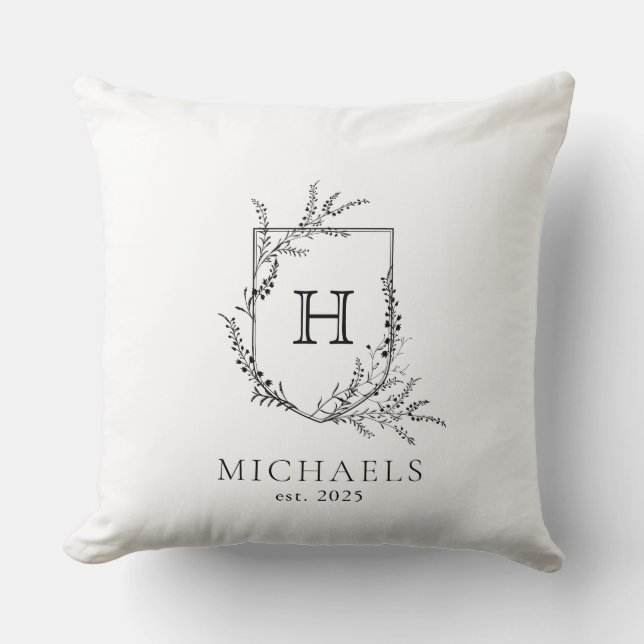 Formal Floral Crest Monogram Wedding  Throw Pillow (Front)