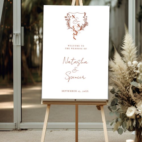 Formal Floral Crest Monogram Wedding Welcome Sign