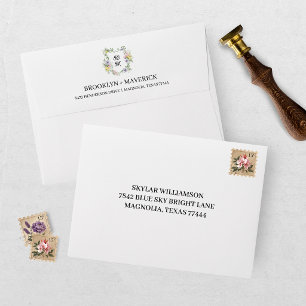 Formal Floral Monogram Crest Wedding Envelope