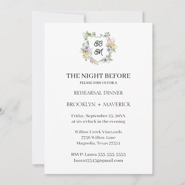 Formal Floral Monogram Crest Wedding Invitation (Front)