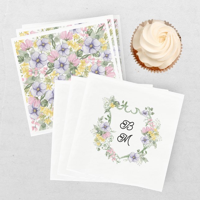 Formal Floral Monogram Crest Wedding Napkins (Creator Uploaded)