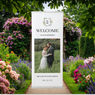 Formal Floral Monogram Crest Wedding Retractable Banner