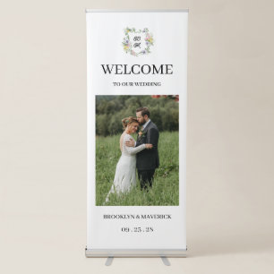 Formal Floral Monogram Crest Wedding Retractable Banner