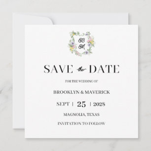Formal Floral Monogram Crest Wedding Save The Date