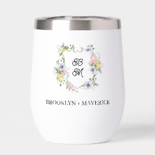 Formal Floral Monogram Crest Wedding Thermal Wine Tumbler