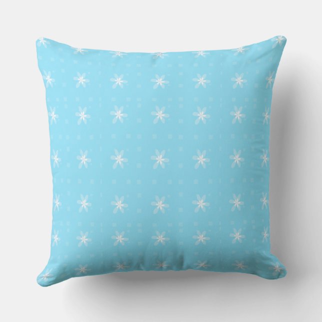 Formal Floral Square Conundrum Baby Blue Throw Pillow (Back)