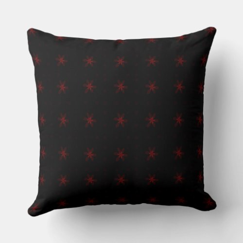 Formal Floral Square Conundrum Black Red  Throw Pillow