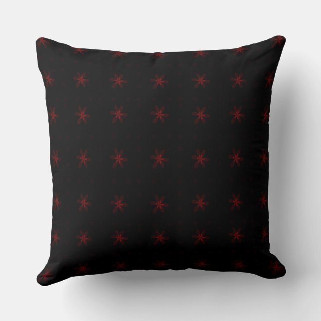 Formal Floral Square Conundrum Black Red  Throw Pillow (Back)
