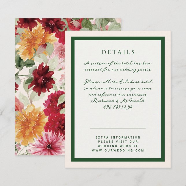 Formal Florals Sage Green Garden Wedding Enclosure Card (Front/Back)