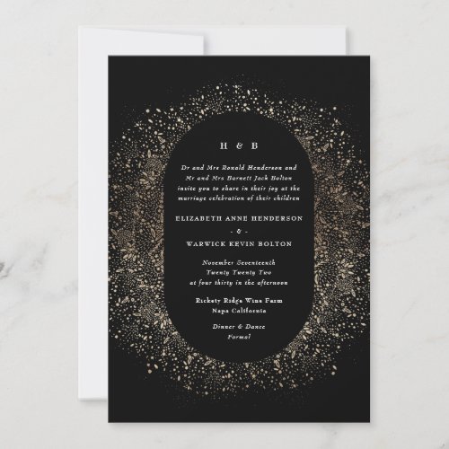Formal Foil Black and Gold Wedding Arch Invitation