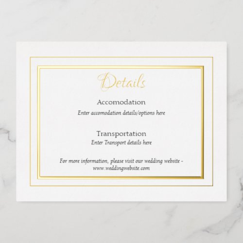 Formal foiled wedding details enclosure card