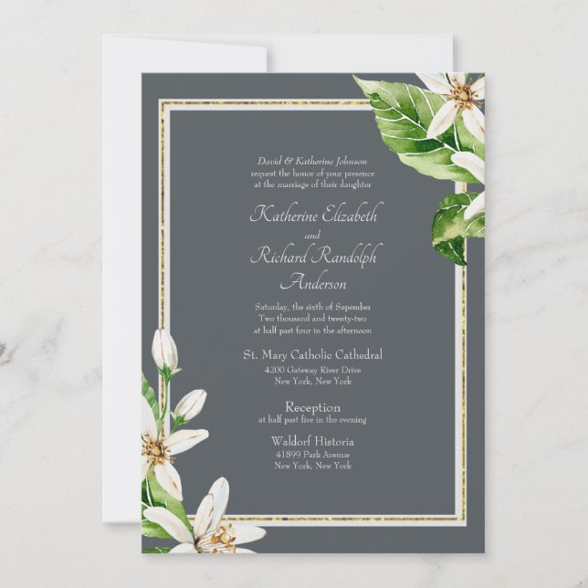 Formal Foliage Grey Wedding Invitation (Front)