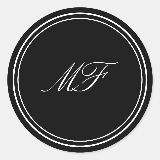 Formal Framed Classic Monogram Black White Wedding Classic Round Sticker (Front)