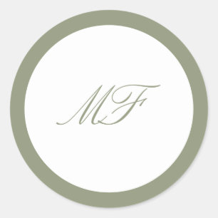 Formal Framed Classic Monogram Sage Green Wedding Round Sticker