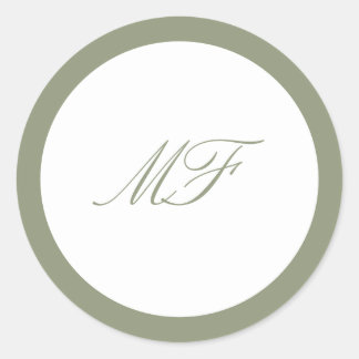 Formal Framed Classic Monogram Sage Green Wedding Round Sticker