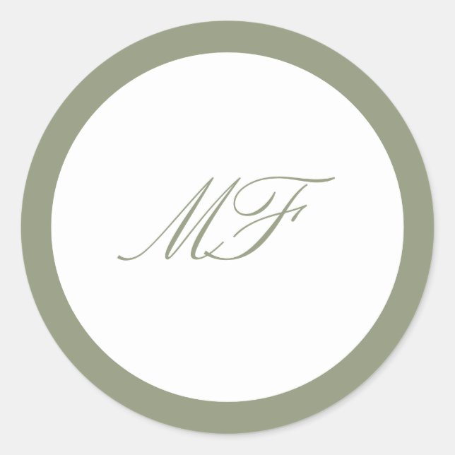 Formal Framed Classic Monogram Sage Green Wedding Round Sticker (Front)