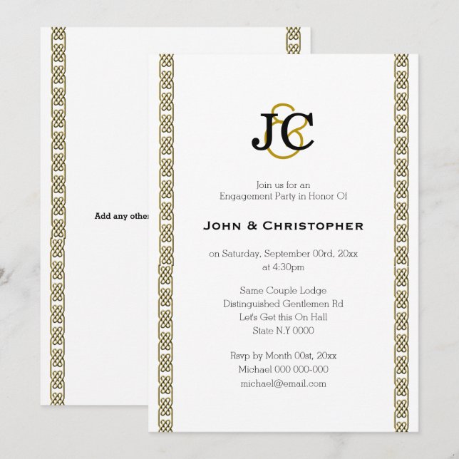 Formal gay wedding chic celtic classy Personalize Invitation (Front/Back)
