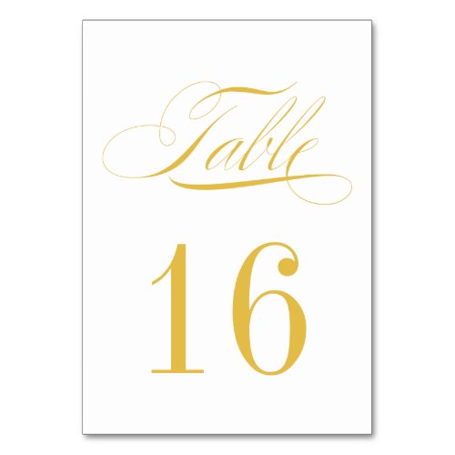 Formal Gold and White Table Number Card