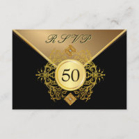 Formal Gold Black 50th Birthday Anniversary RSVP