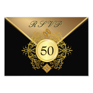 Formal Gold Black 50th Birthday Anniversary RSVP Card