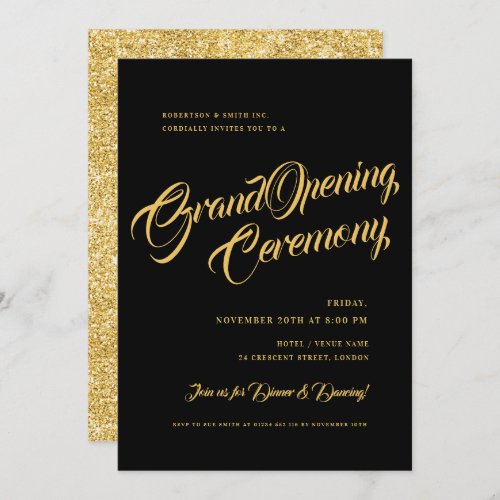 Formal Gold Black Glitter Corporate Grand Opening Invitation