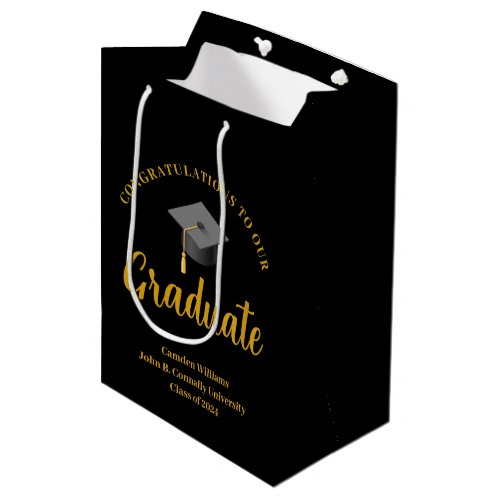 Formal Gold Black Graduation Personalized Party Medium Gift Bag