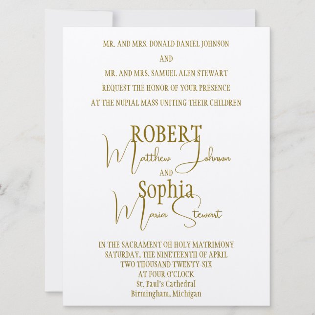 Formal Gold Black Tie Wedding Invitation (Front)