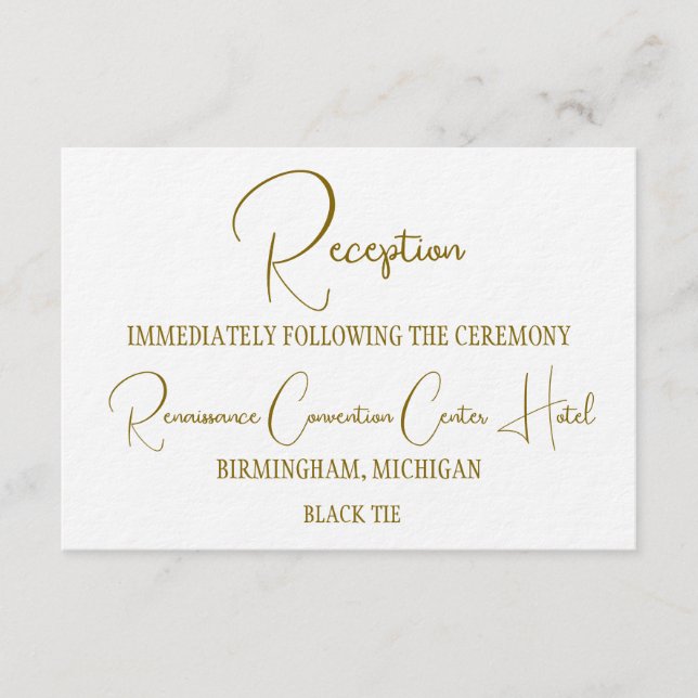 Formal Gold Black Tie Wedding Reception  Invitation (Front)