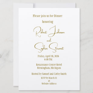 Formal Gold Black Tie Wedding Rehearsal  Invitation
