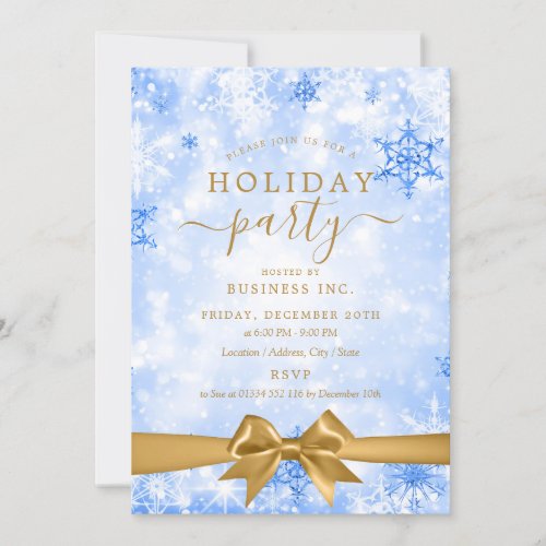 Formal Gold Blue Ribbon Corporate Holiday Party  Invitation