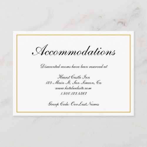 Formal Gold Border Wedding Accommodations Enclosure Card